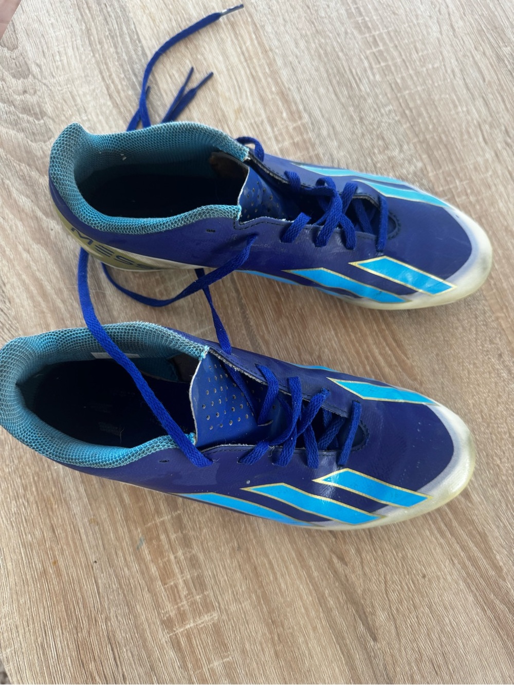 Adidas Messi Soccer Cleats Mens Size 9.5 Blue Gold FG Firm football Preowned